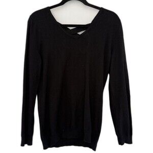 LOVE, ELLIE Knit Pullover Sweater Black Criss Cross Back V-Neck Long Sleeve M